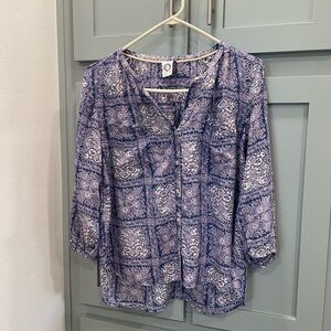 Anthropologie Purple and White Patterned Blouse